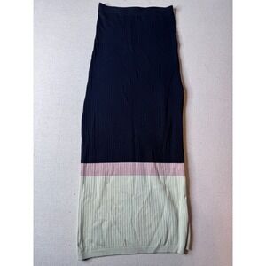 Free People Ribbed Bodycon Knit Midi Skirt Colorblock Side Slit Stretch Small